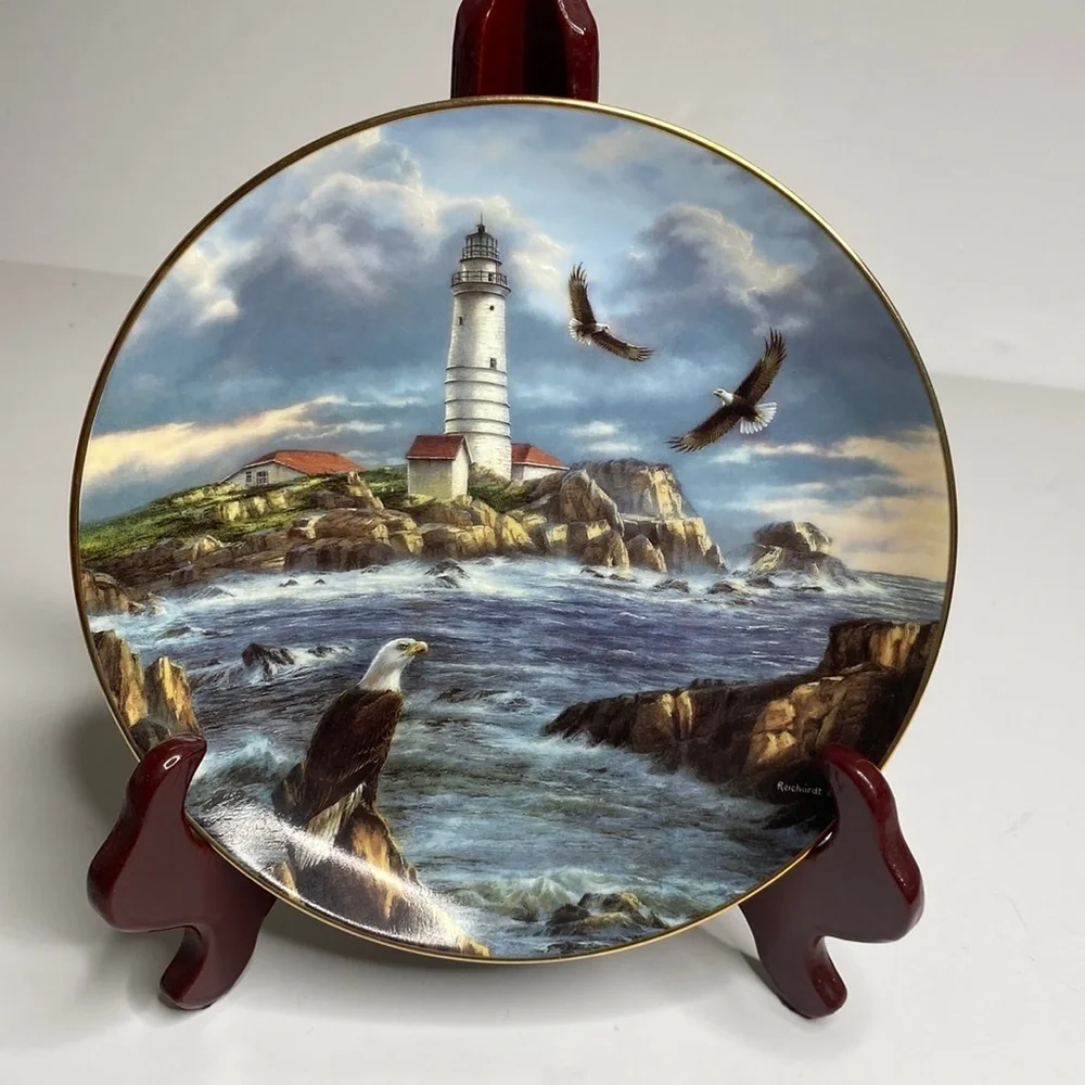 Vigilant Guardian Collector Plate By Rudi Reichardt With Lighthouse & Eagles 8